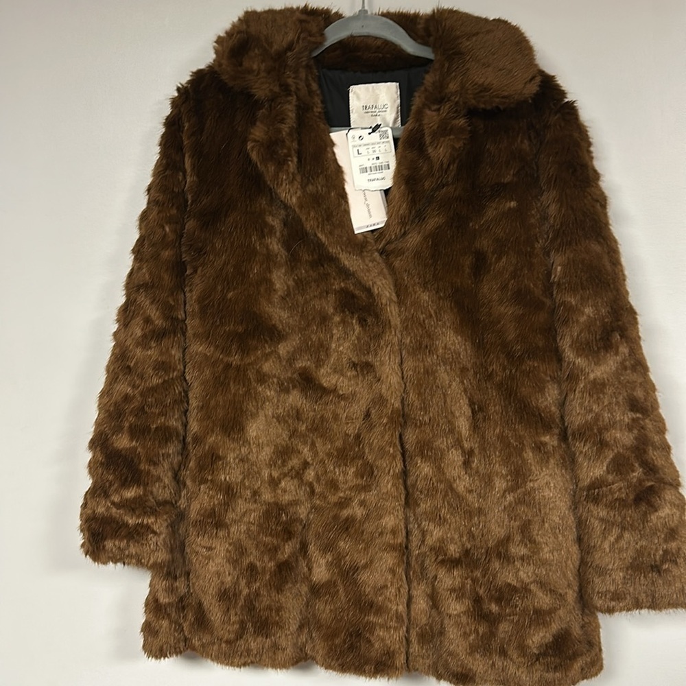 TRAFALUC Outerwear by Zara Brown Faux Fur Lined Jacket / Coat , Size Large NWT